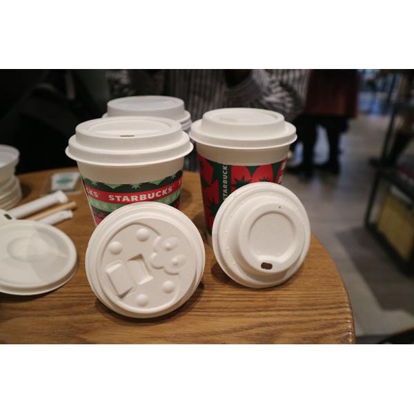PFAS Free Biodegradable Molded Sugarcane Bagasse Disposable Coffee Cup Lids
