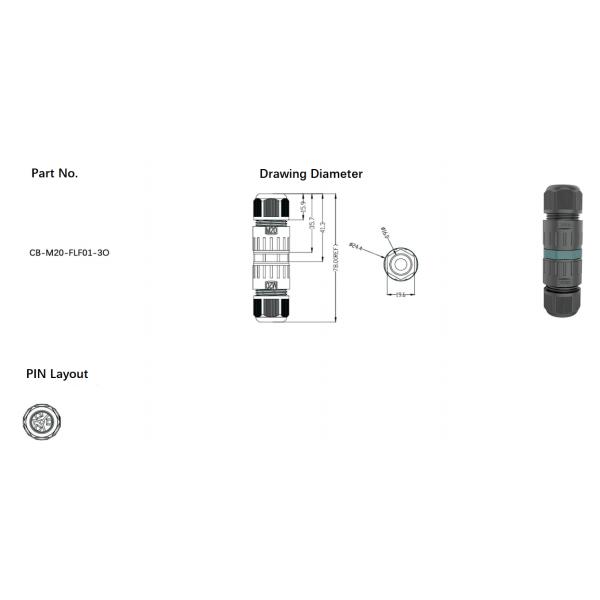 M20 3 Core Waterproof Circular Connector Push Type Quick Card Adapter IP68