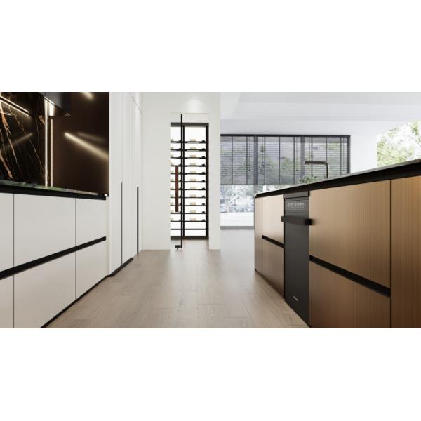Luxury SS Modern Kitchen Cabinet With Multifunctional Curved Metallic Gold Island