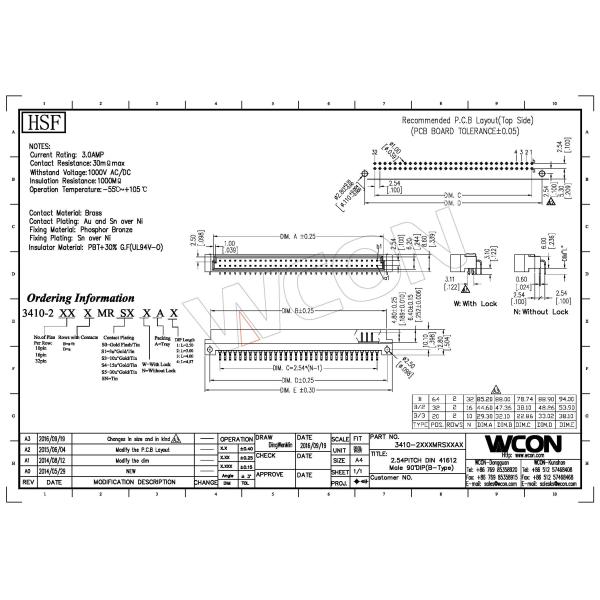 2.54mm Pitch Din 41612 Connector Male 90° DIP B Type PBT+30% G.F Brass