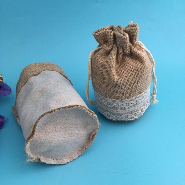 Wine Round Bottom Pouch , Natural Jute / Hessian Bottle Bags Eco Friendly