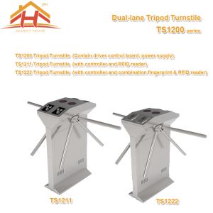 Quality Dual Lane Drop Arm Tripod Style Access Control Turnstile Fingerprint &amp; RFID Reader for sale