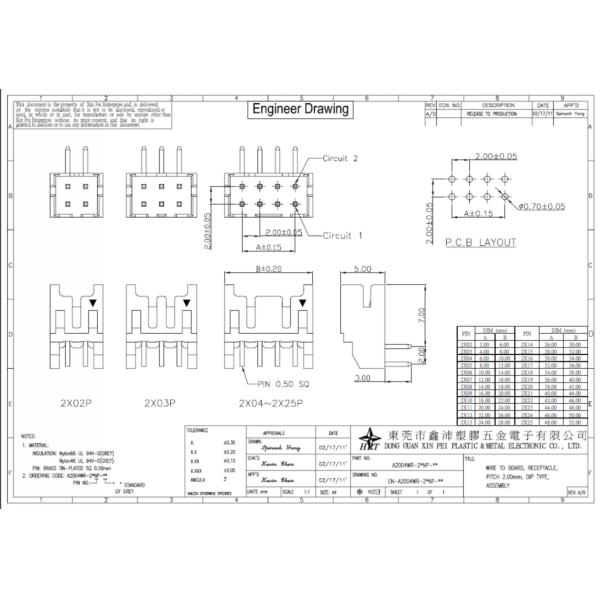 Dual Wafer Connector 2.0mm Right Angle Or Vertical Type for PCB board-in connector