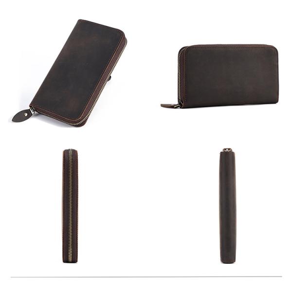 Waterproof Credit Card Wallet for Men Genuine Leather Large Capacity Multifunction Zipper Purse