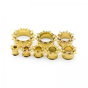 China Gold Flesh Ear Plug Tunnels Lace Edge 10mm Gold Body Piercing Jewelry on sale