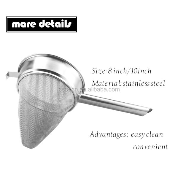 8 Inch Commercial Colander Fine Mesh Filter Stainless Steel Chinois Mesh Strainer Strengthening Rib Strainer