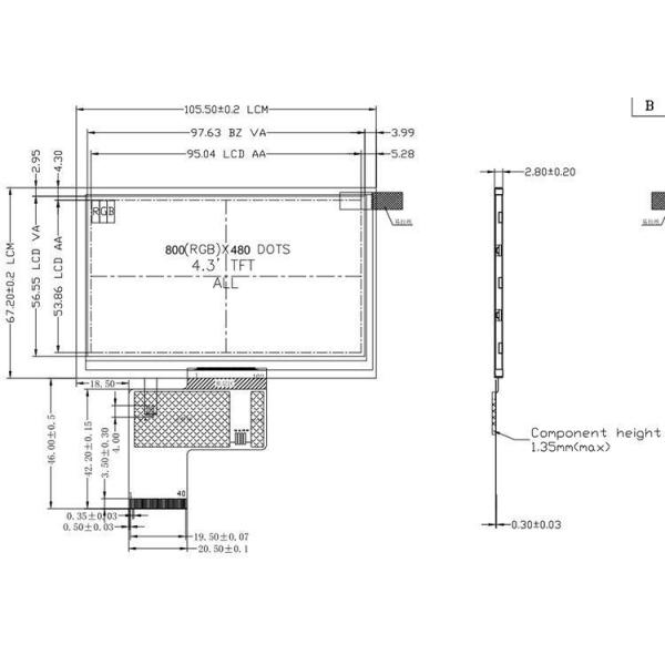 4.3 Inch Capacitive Touch Screen 500 Cd/M2 Touch Screen Display Module 800X480