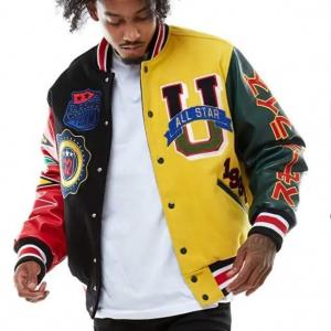 Quality                  Embroidery Patches Custom Men Letterman Jacket Baseball Leather Street Plus Size Coat Varsity Jacket for Men              for sale