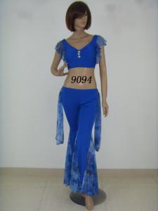 China Erogenous Belly Dancing Clothes Blue V Neck Bra Cutoff Leotard For Adults on sale