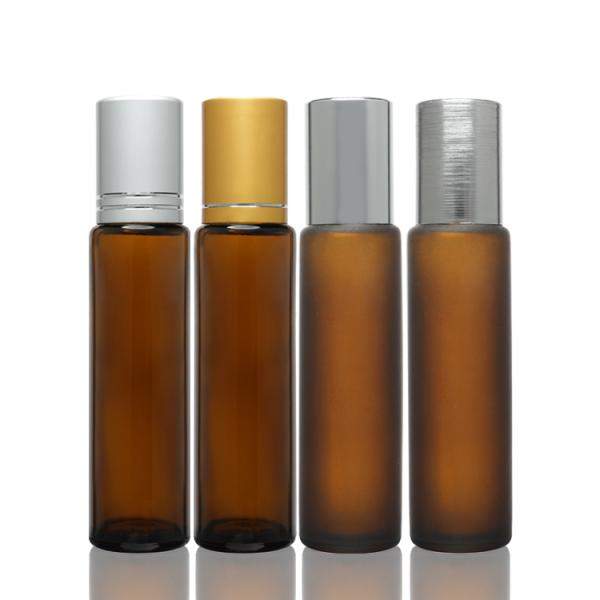 Round 15 Ml Roller Bottles Amber Frosted Bottles For Perfume Oil Packaging