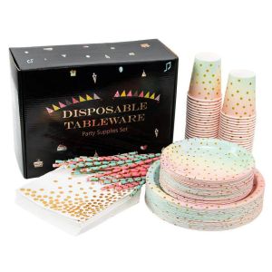 Gradient Layout Compostable Biodegradable Disposable Paper Tableware for Wedding
