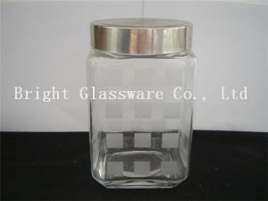 Quality square glass storage jar with lid, glass container for sale