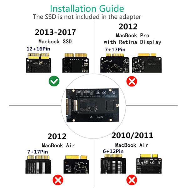 SSD To SFF-8639 PCIe Adapter Card 3.5" HDD For MacBook Air Pro Retina