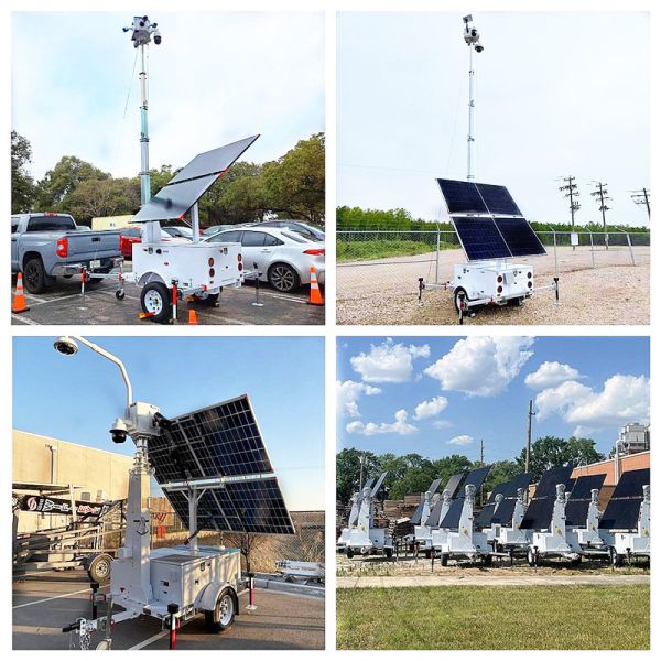 Portable Solar Light Tower Rotating Surveillance Camera Construction Site Solar Powered Light Tower