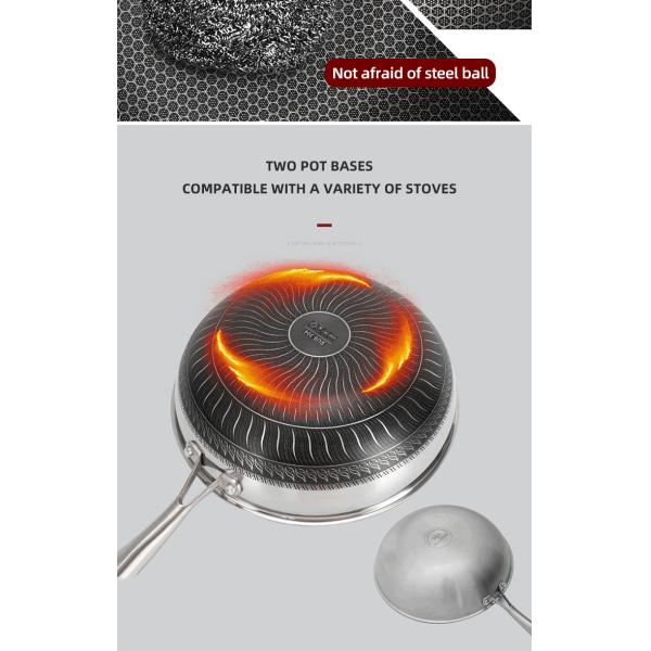 Factory Wholesale PFOA Free Non Stick Works 18/8 Stainless Steel Wok Pan with Glass Cover