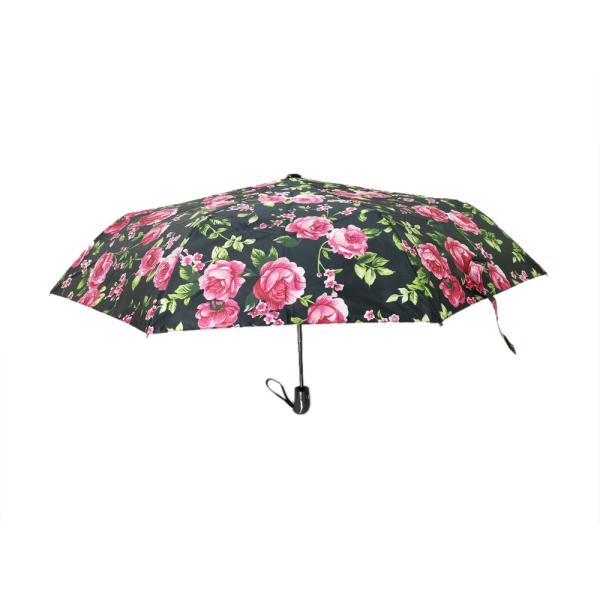 3 Folding Automatic Open Close Umbrella , Flower Design Wind Resistant Rain