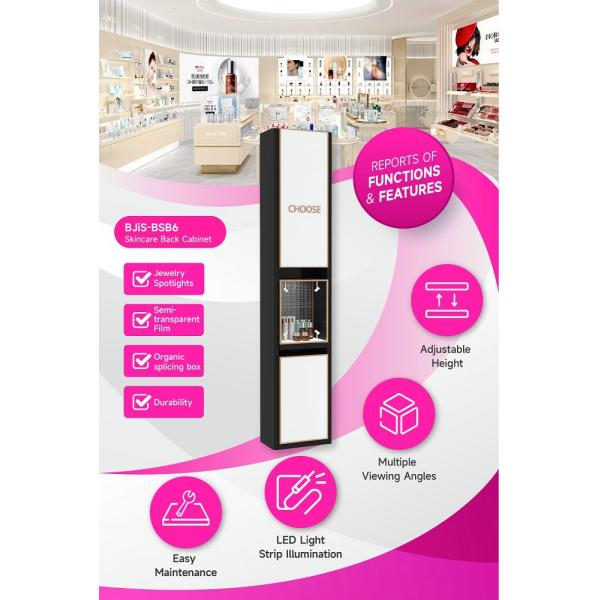 BJiS-BSB6 3mm Porcelain Letters Skincare Display Cabinet with Multiple Viewing Angles for Luxury Shops