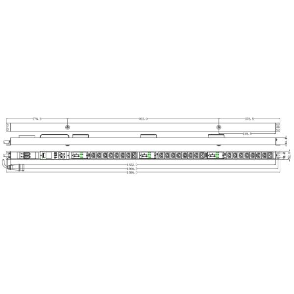 Black 200 - 240VAC 32A Vertical PDU Power Distribution Unit with C13 / C19 Outlets for Power Distribution