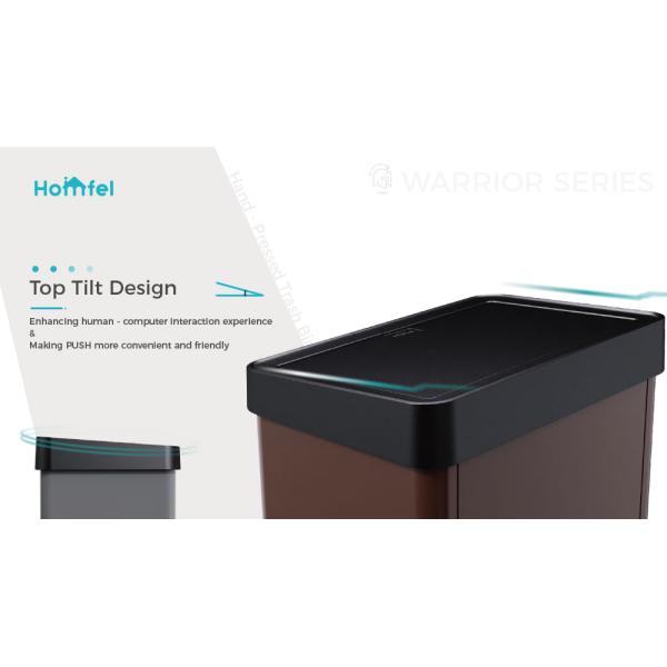 High Capacity Stainless Steel Trash Can 34.2*24.2*57cm Warrior Series 40L with Detachable Hand Press and Rolling Cover