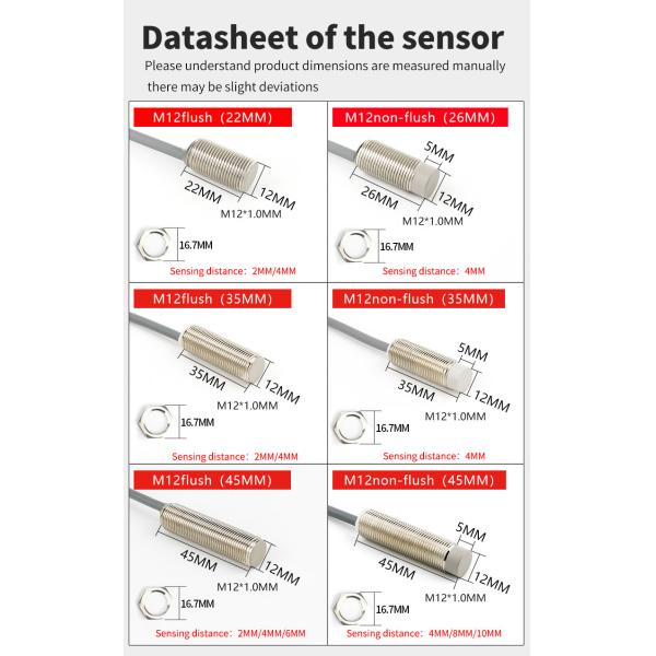 12V / 24V DC M12 Inductive Proximity Sensor IP67 High Precision Long Life