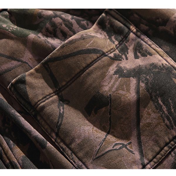 Custom Camo Canvas Heavyweight 100% Cotton Mid Sweatpants Men's Forest Leaf Print Loose Fit Joggers Streetwear OEM ODM
