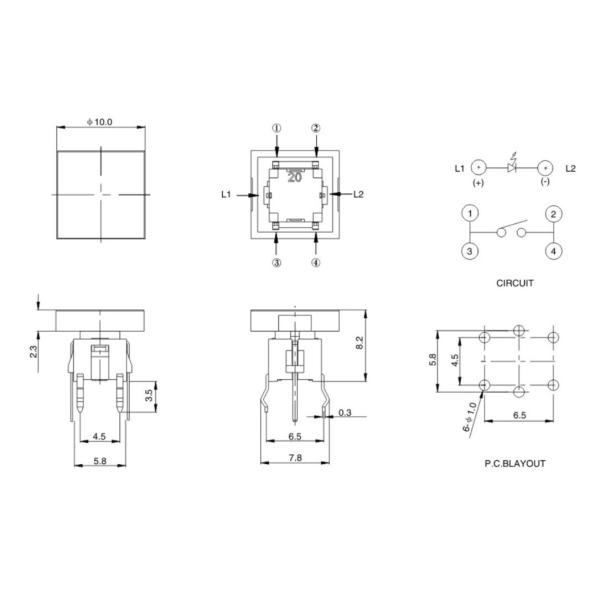 High Temperature Resistant Momentary Led Push Button 20mA illuminated