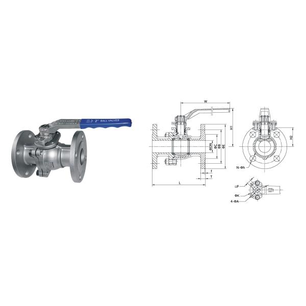 DIN Standard Split Body Low Platform 2pc Ball Valve PTFE PPL Soft Seat