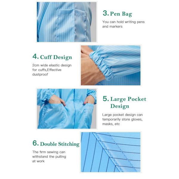Reusable Work Food Industry Suit Safety Cleanroom Esd Antistatic Clothing