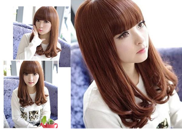14 Inch Brown Wave C Parting Heat Resistant Synthetic Hair Wigs For Young 100% Density
