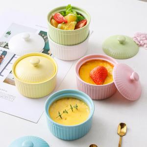 Quality Oven safe Ceramic Creme Brulee Ramekins Bowls With Lid Cake Pudding Ceramic Dessert Bowl For Restaurant Wedding for sale