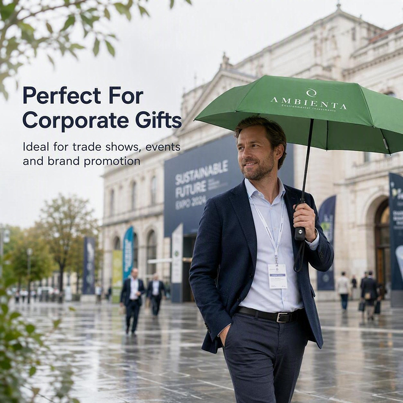 Custom Branded Auto Open Close Compact Folding Umbrella with 8 Fiberglass Windproof Ribs and 190T Waterproof Pongee