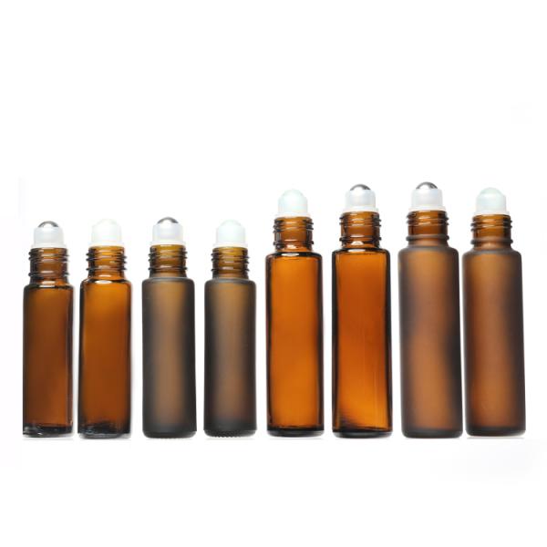 Round 15 Ml Roller Bottles Amber Frosted Bottles For Perfume Oil Packaging