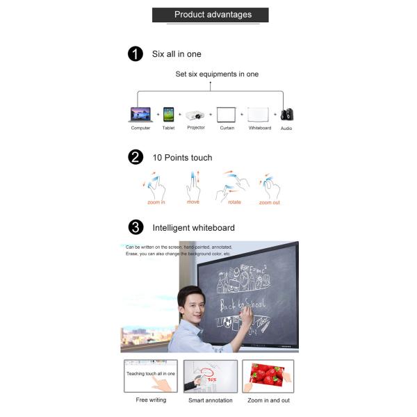 85 Inch 4K Touch Screen LCD Interactive Whiteboard All In One Whiteboard Wall Mount For College Teaching