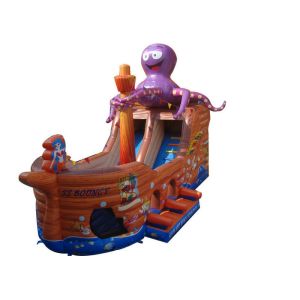 Brown Octopus Inflatable Assault Course Ship , Blow Up Obstacle Course With