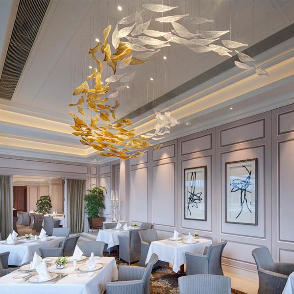 Modern Vivid Gold Shade Project Murano Glass Feather pendent light chandelier(WH-NC-104)