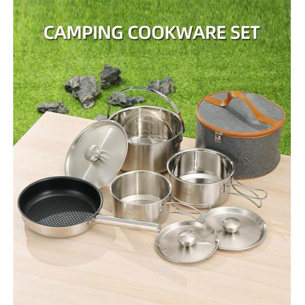 Amazon TOP Seller 304 Stainless Steel Non Stick Fry Pan Outdoor Cooking Set Camping Cookware Set For Hiking