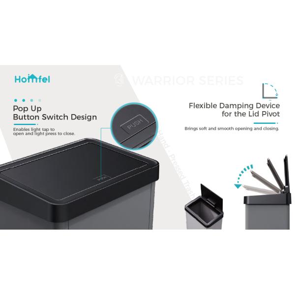 High Capacity Stainless Steel Trash Can 34.2*24.2*57cm Warrior Series 40L with Detachable Hand Press and Rolling Cover