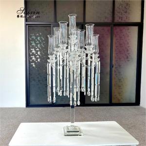 Quality Wholesale Design Crystal Wedding Decoration Centerpiece Clear Candelabra With Hanging Crystal for sale