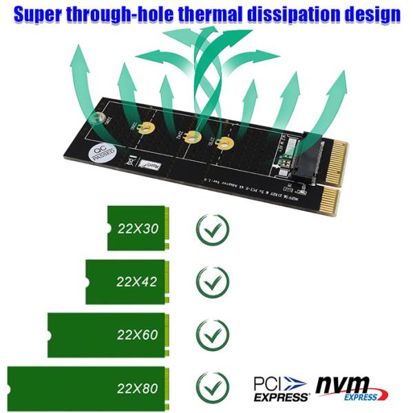 NGFF(M.2) Nvme M Key SSD To PCI- E 4X Adapter With Heatsink(Vertical Installation)
