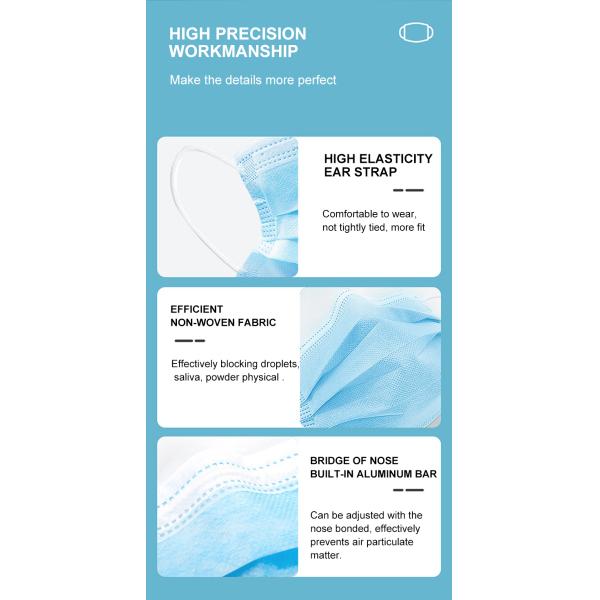 Elastic Earloop 17.5x9.5cm Face Mask Surgical Disposable 3 Ply For Hospital