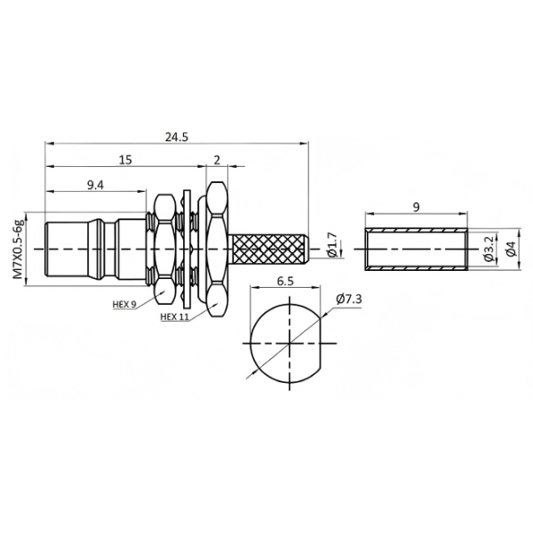 RF Connector QMA Female Bulkhead Connector For Rg316/Rg174 Cable