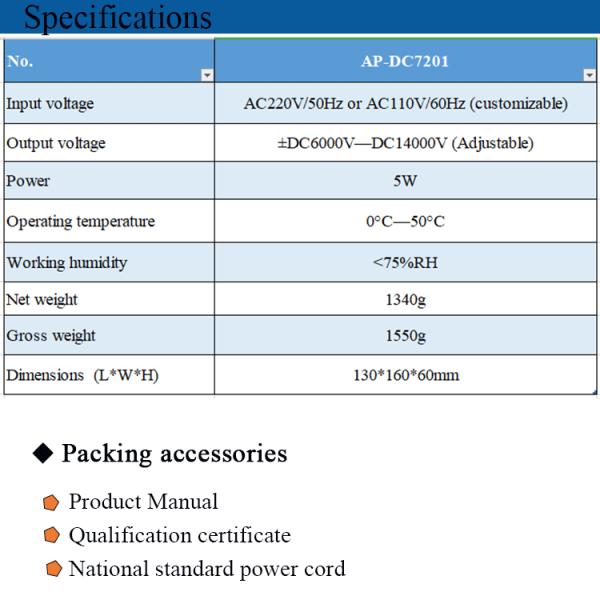 5W Power Supply AP-DC7201 DC High Pressure Anti Static Device Electricity Generator