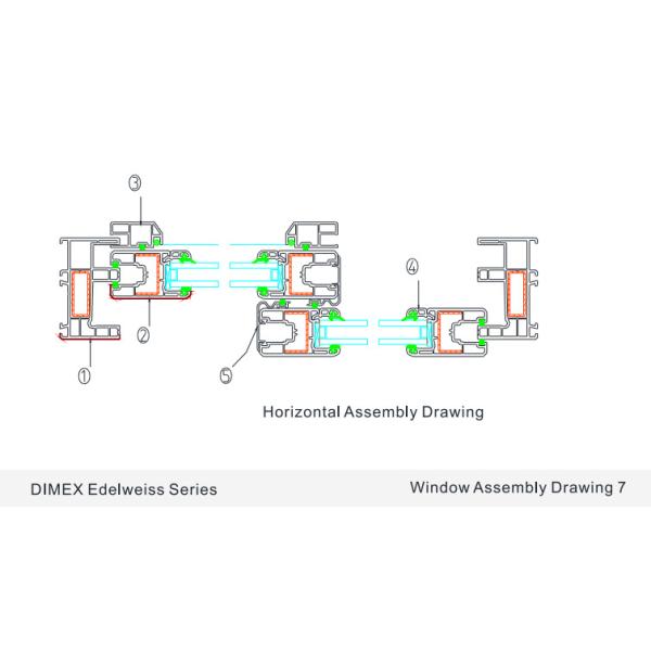 88mm Sliding Door Window White UPVC Profiles Profiles For DIMEX Edelweiss Series