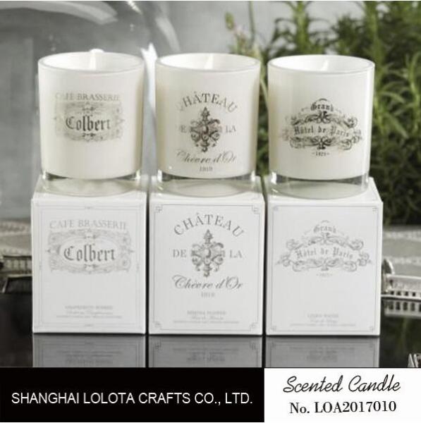 Buy Customized Home Strong Scented Candles With Printed Transparent Glass Bottle at wholesale prices