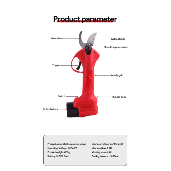 25mm New Design Electric Li-Battery Pruning Electric Scissors Tree Pruner Shears With Shear Diameter For Sale