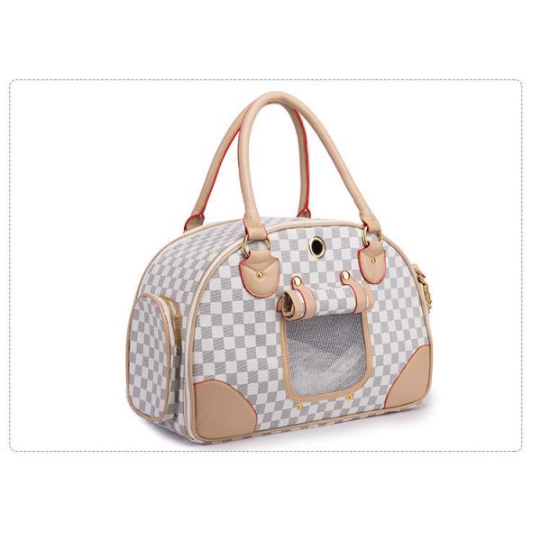 Design Classic Dog Handbag Grid PU Quality Leather Pet Carriers