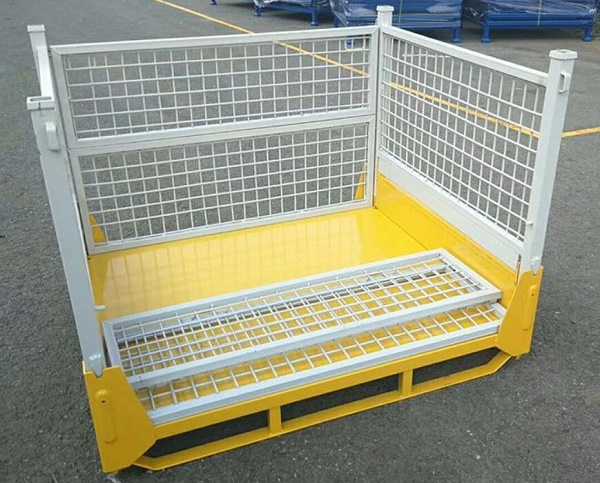 Rigid Collapsible Wire Container With Dual Drop Gate Stackable 3 High