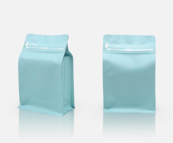 Buy Plastic zipper packaging custom printing coffee bag matte blue flat bottom bags 250g, 1lb, 2Lb at wholesale prices