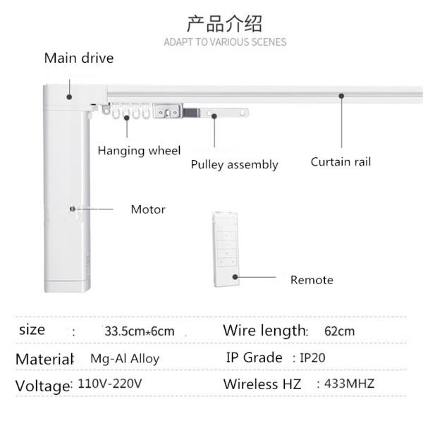 Aluminum Tuya Smart Curtain Motor 1.2Nm Tuya Motorized Curtain Track System
