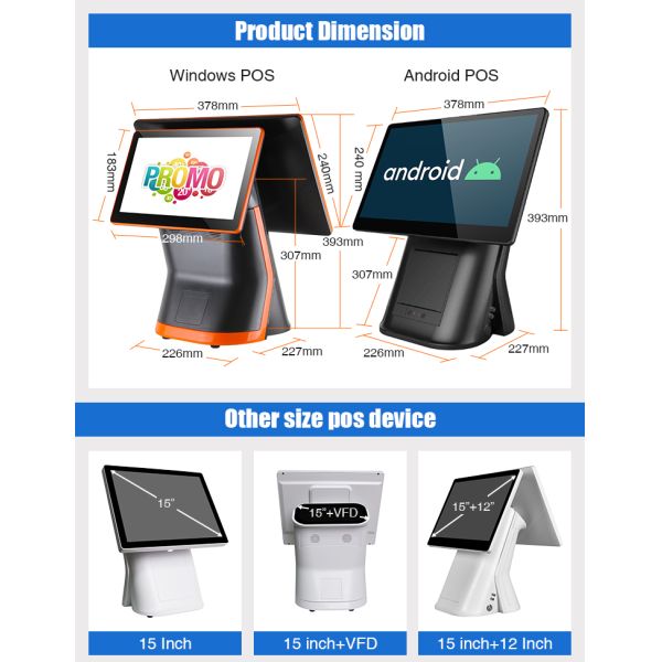 Android Win7 Pos Terminal Cashier Machine Dual Screen Touch